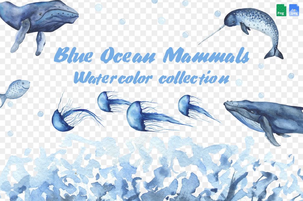 FREE Watercolor Blue Ocean Mammals