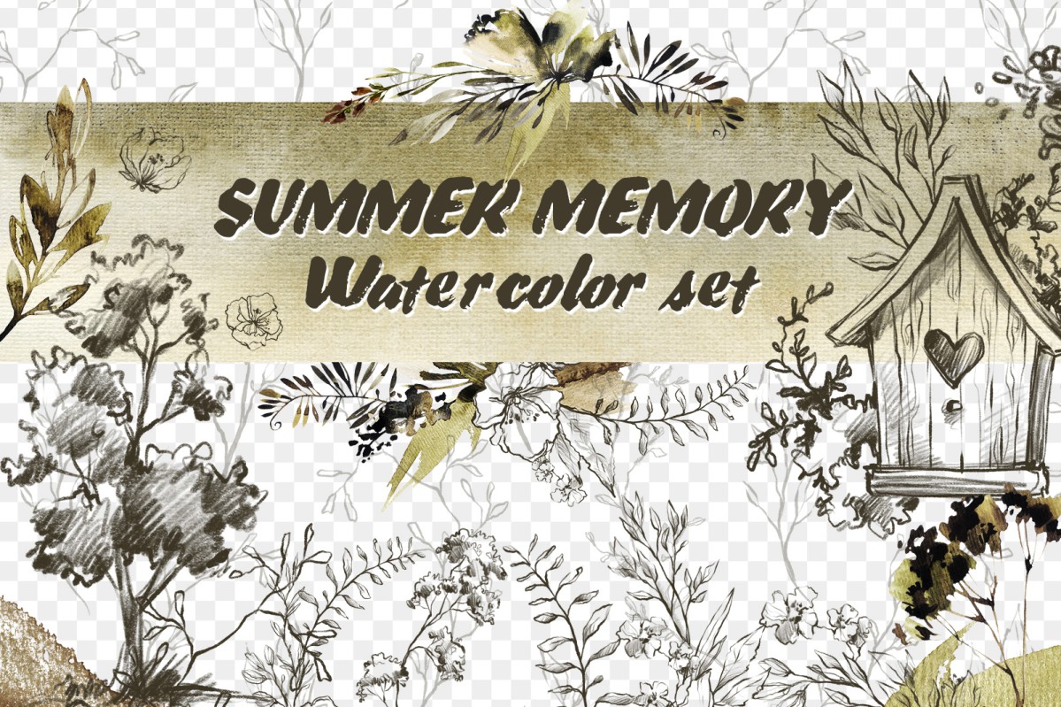 Растровый клипарт SUMMER-MEMORY-Watercolor-set
