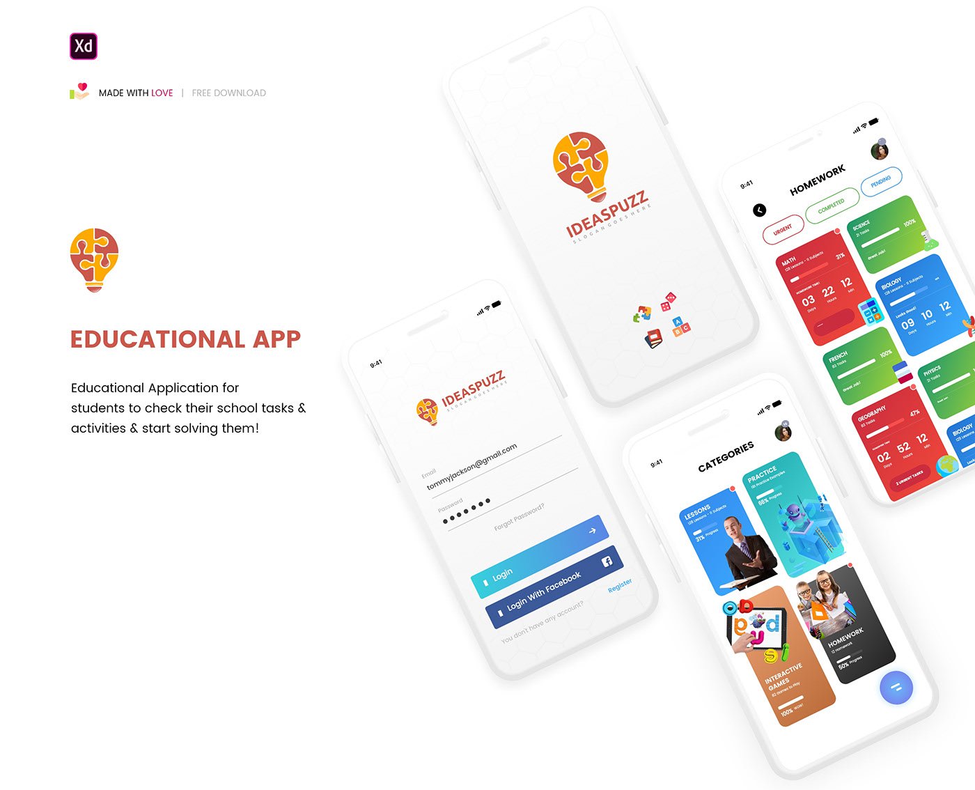 Free Educational App Design Adobe XD