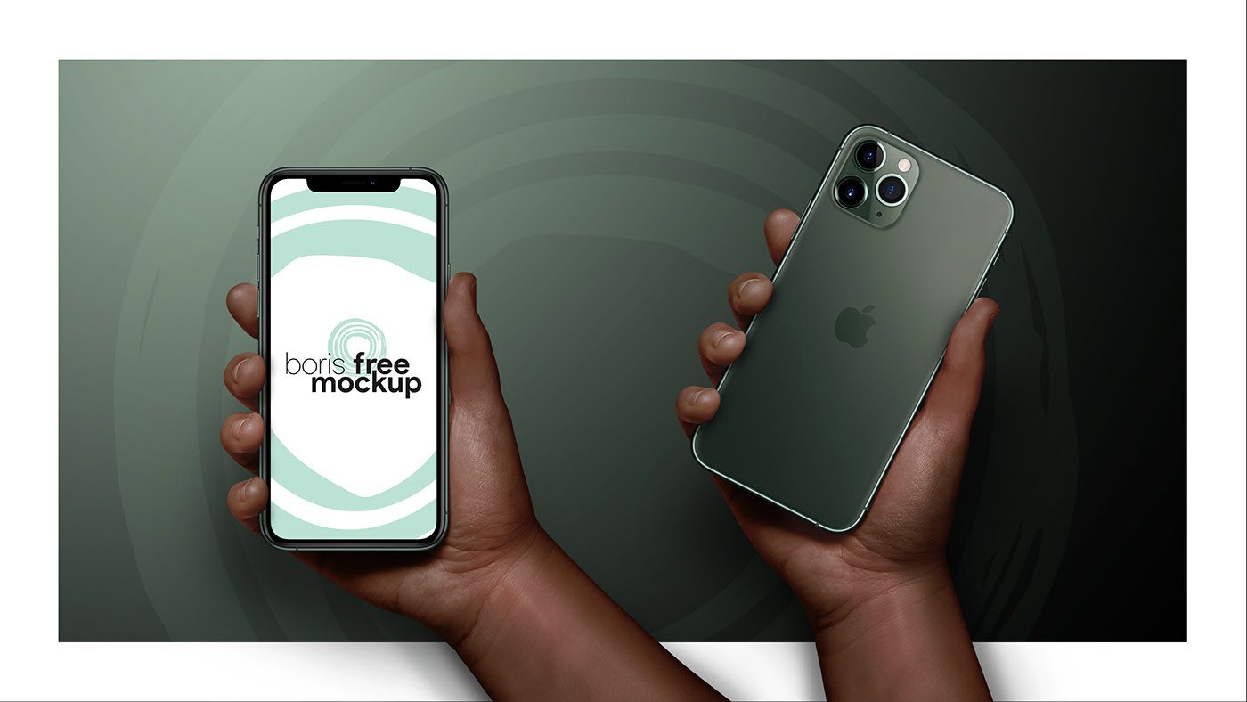 Free PSD iPhone mockup Pro 11 Max in hand