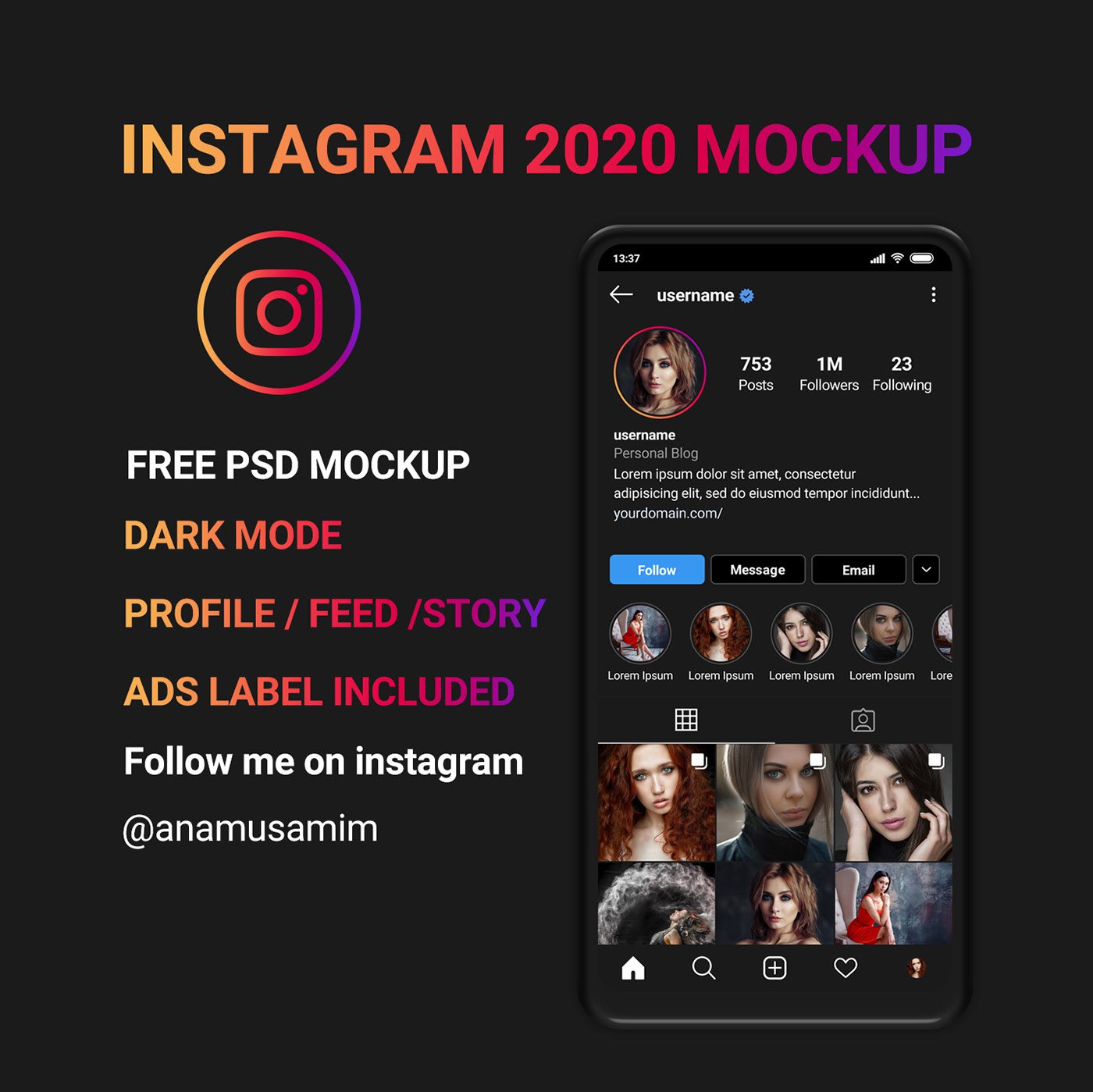 Free Instagram Mockup 2020 Dark PSD | pro-catalog.ru