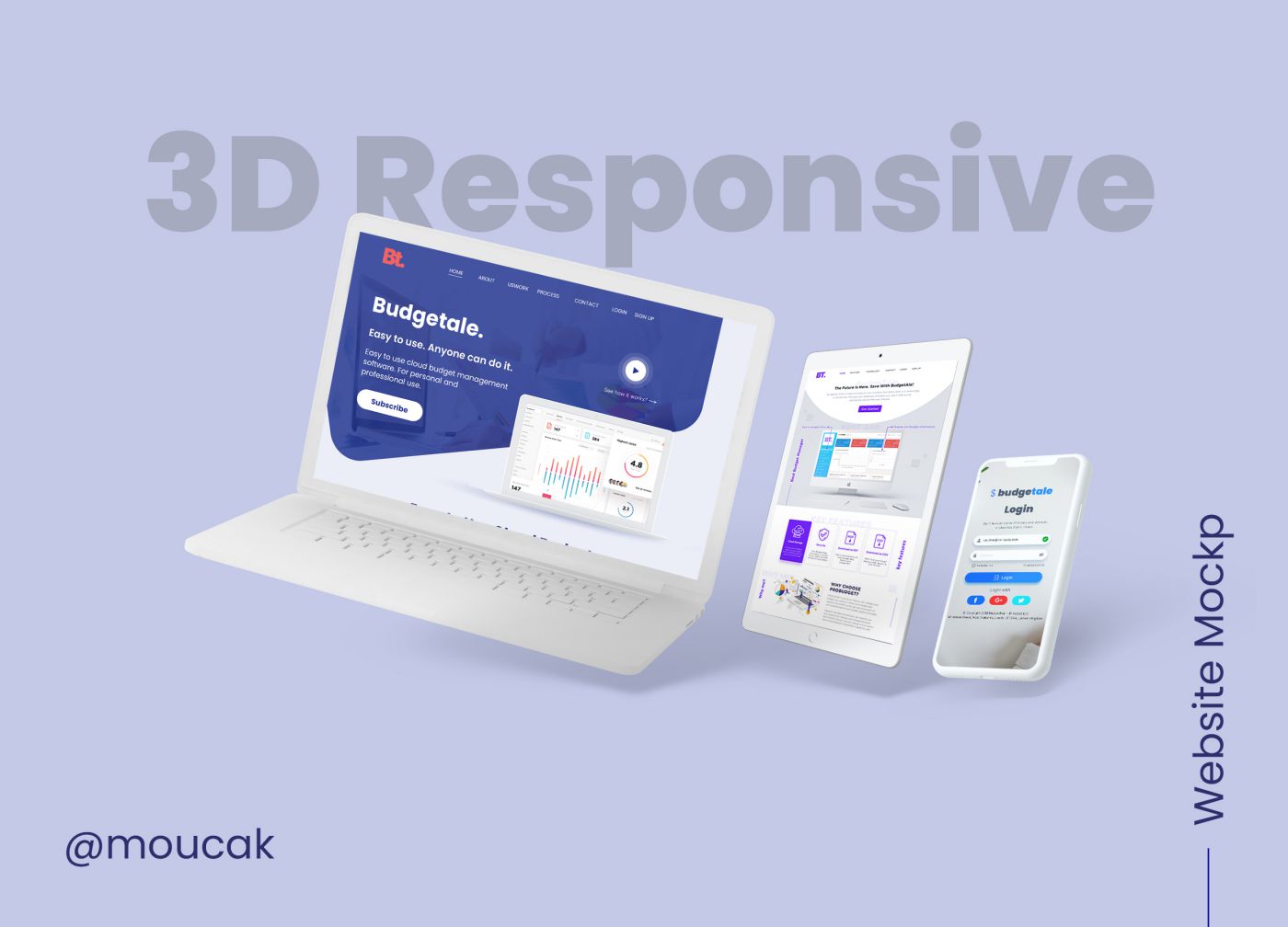 FREE 3D Responsive website design mockup PSD